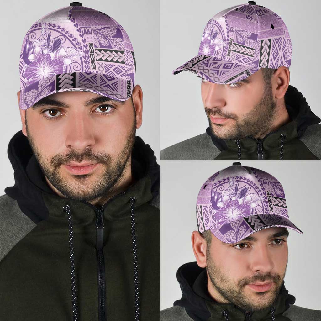 Samoa Siapo Elegant Classic Cap Hibiscus Violet Motifs - Polynesian Pride
