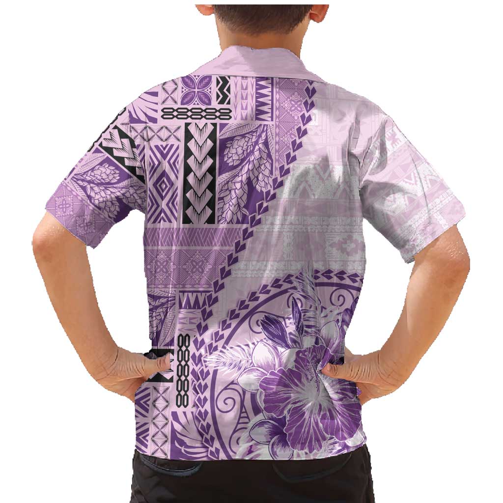 Samoa Siapo Elegant Family Matching Mermaid Dress and Hawaiian Shirt Hibiscus Violet Motifs - Polynesian Pride