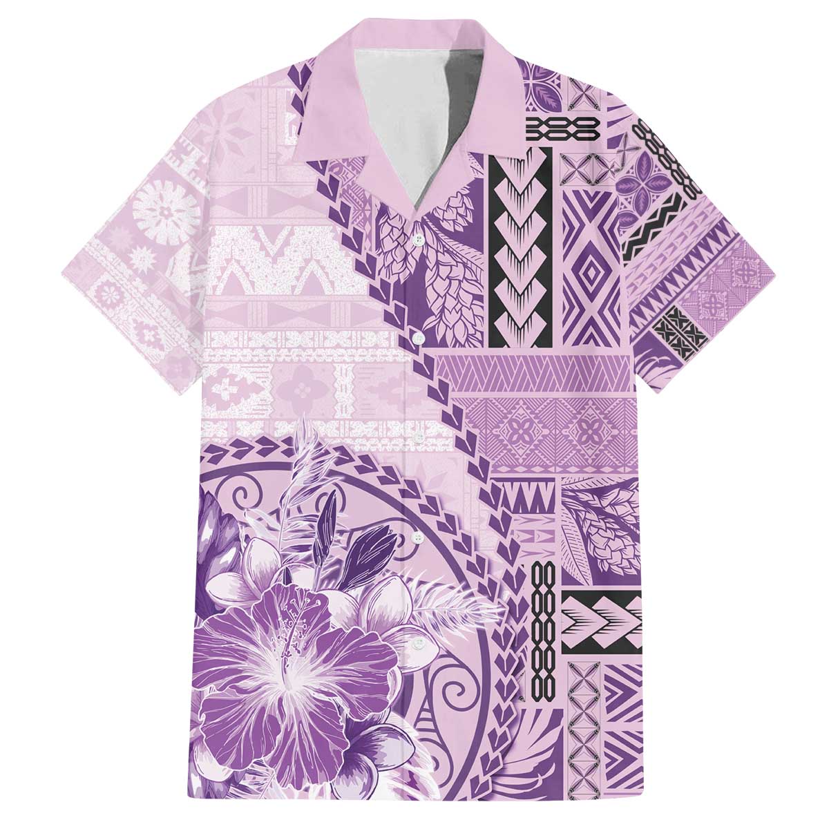 Samoa Siapo Elegant Family Matching Off The Shoulder Long Sleeve Dress and Hawaiian Shirt Hibiscus Violet Motifs - Polynesian Pride