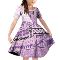 Samoa Siapo Elegant Family Matching Off Shoulder Short Dress and Hawaiian Shirt Hibiscus Violet Motifs - Polynesian Pride