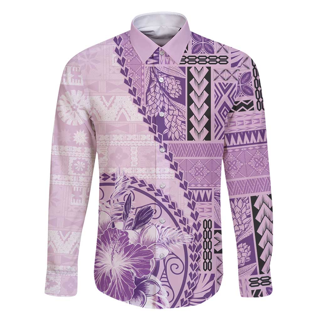 Samoa Siapo Elegant Family Matching Puletasi and Hawaiian Shirt Hibiscus Violet Motifs - Polynesian Pride