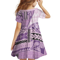Samoa Siapo Elegant Family Matching Summer Maxi Dress and Hawaiian Shirt Hibiscus Violet Motifs - Polynesian Pride