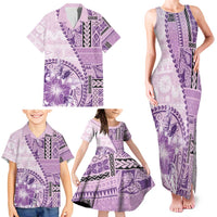 Samoa Siapo Elegant Family Matching Tank Maxi Dress and Hawaiian Shirt Hibiscus Violet Motifs - Polynesian Pride