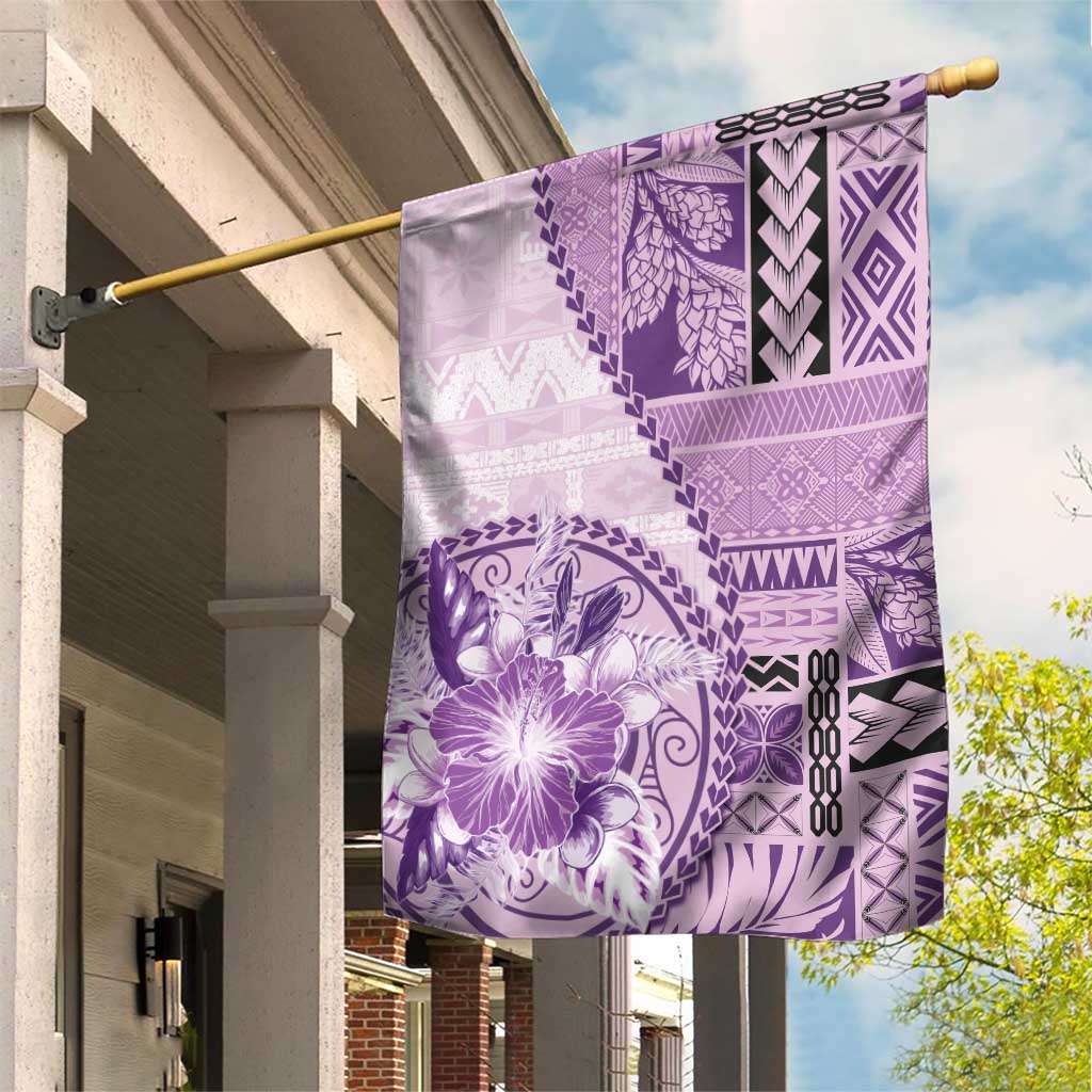 Samoa Siapo Elegant Garden Flag Hibiscus Violet Motifs - Polynesian Pride