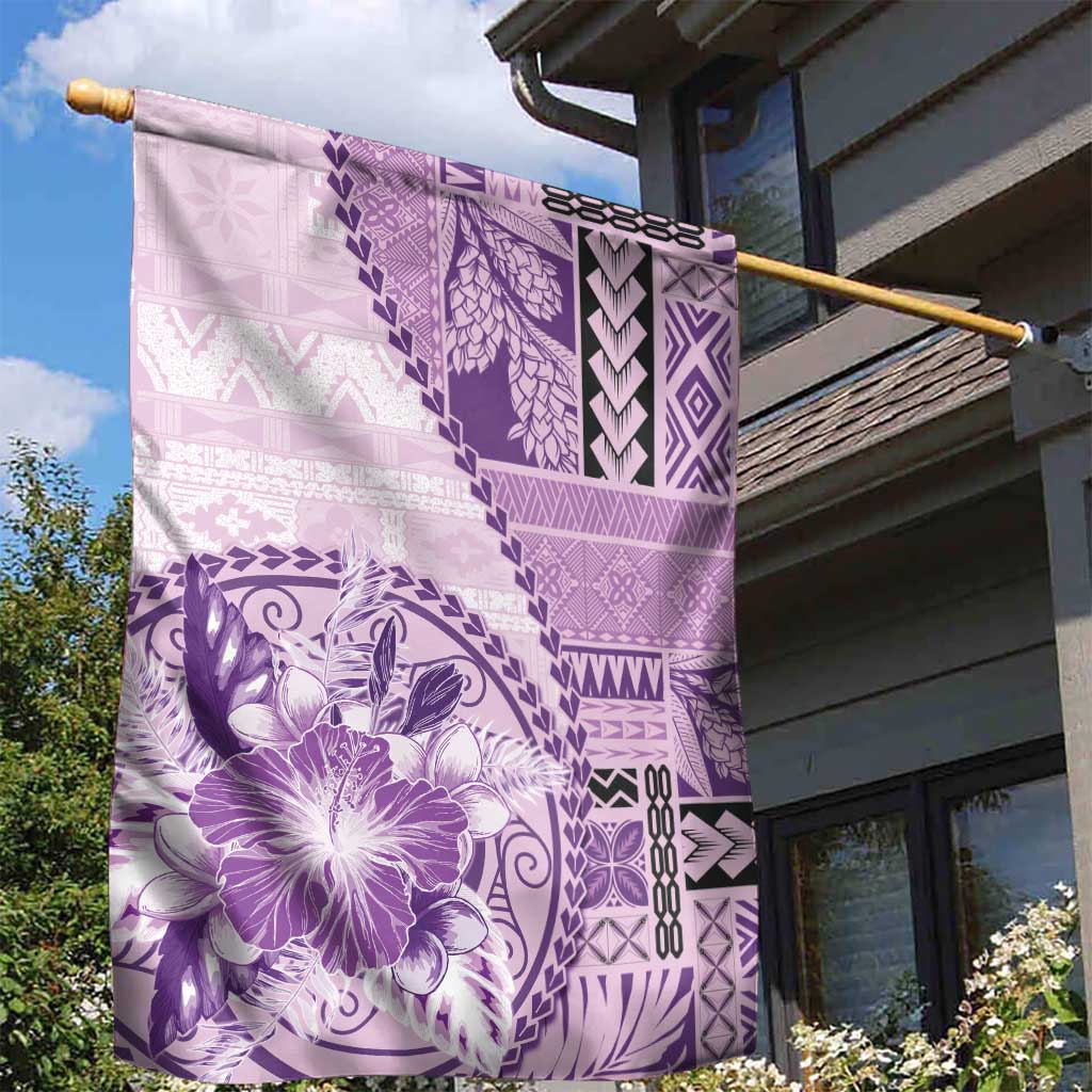 Samoa Siapo Elegant Garden Flag Hibiscus Violet Motifs - Polynesian Pride