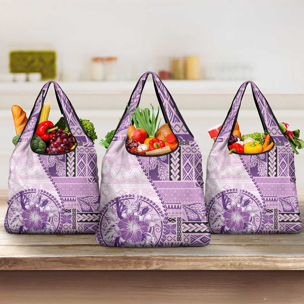 Samoa Siapo Elegant Grocery Bag Hibiscus Violet Motifs LT05 3-pack One Size Violet - Polynesian Pride