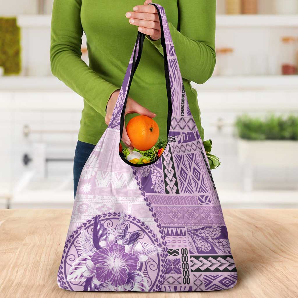 Samoa Siapo Elegant Grocery Bag Hibiscus Violet Motifs LT05 - Polynesian Pride