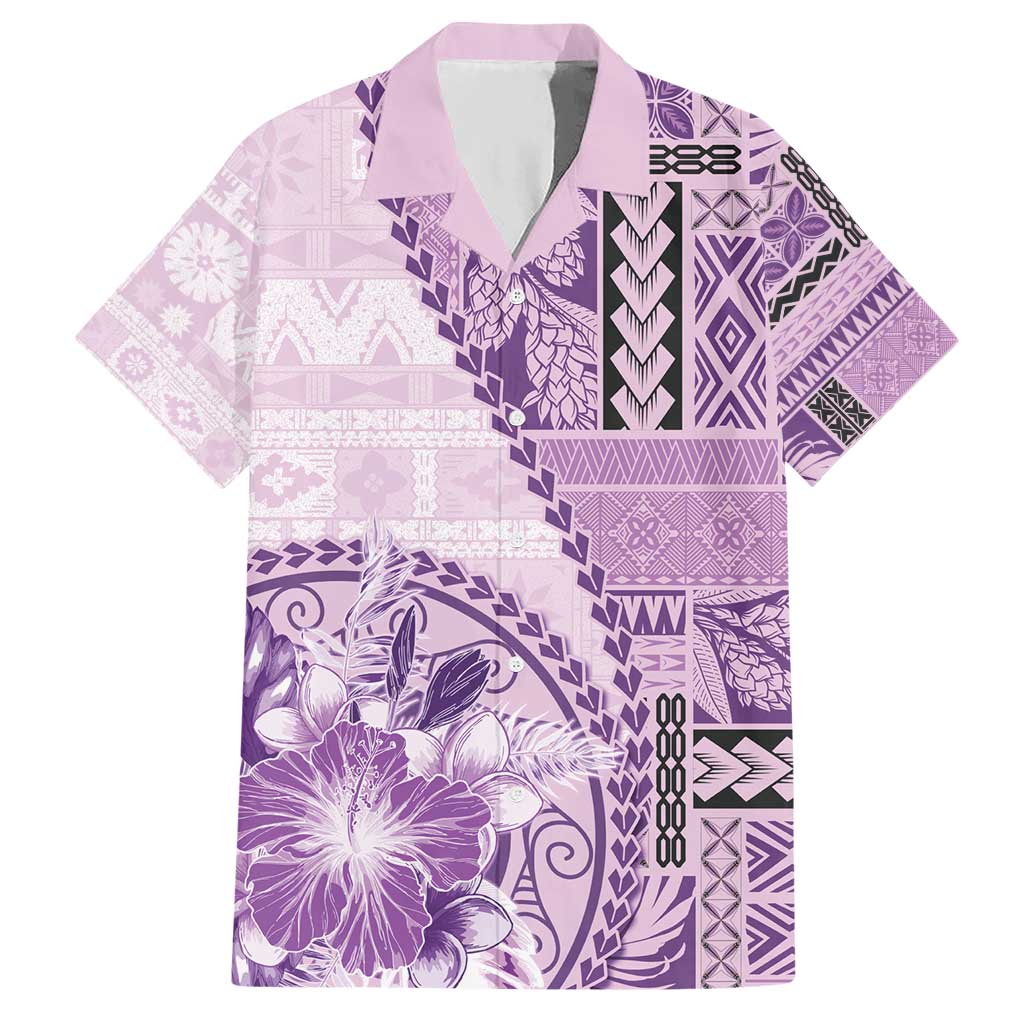 Samoa Siapo Elegant Hawaiian Shirt Hibiscus Violet Motifs - Polynesian Pride