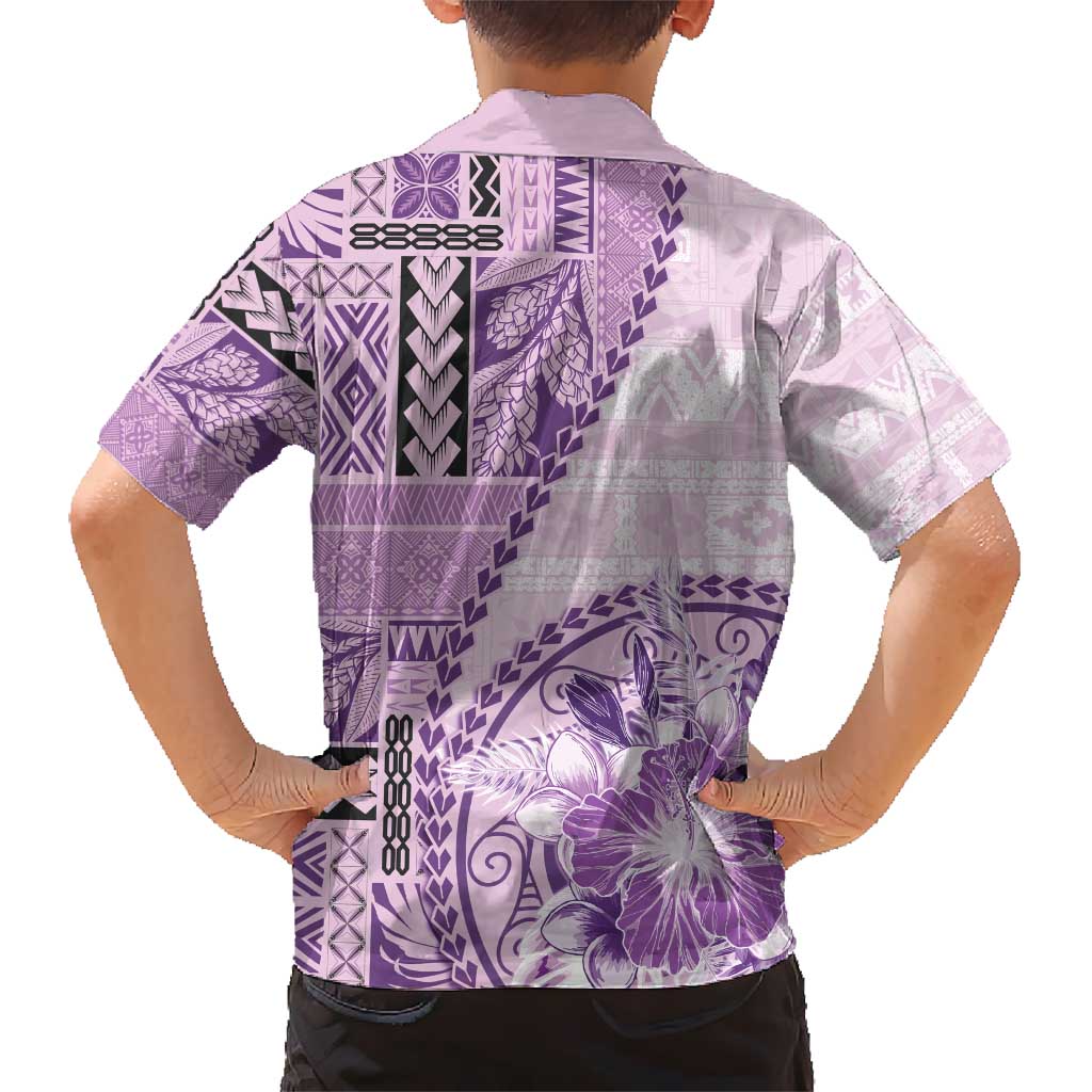 Samoa Siapo Elegant Hawaiian Shirt Hibiscus Violet Motifs - Polynesian Pride