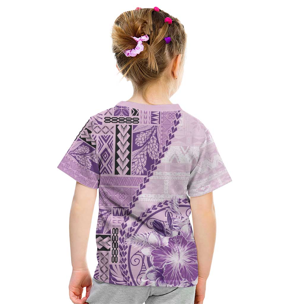 Samoa Siapo Elegant Kid T Shirt Hibiscus Violet Motifs - Polynesian Pride
