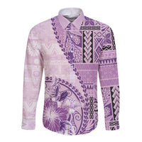 Samoa Siapo Elegant Long Sleeve Button Shirt Hibiscus Violet Motifs LT05 Unisex Violet - Polynesian Pride