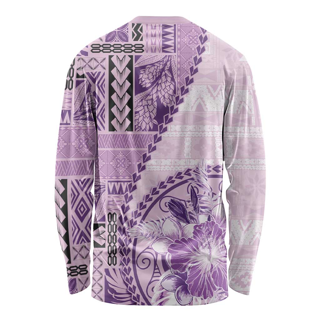 Samoa Siapo Elegant Long Sleeve Shirt Hibiscus Violet Motifs LT05 - Polynesian Pride