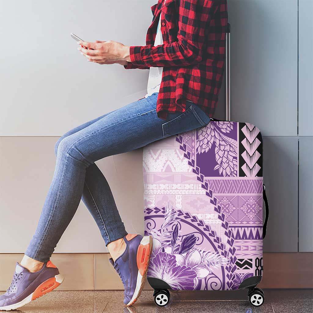 Samoa Siapo Elegant Luggage Cover Hibiscus Violet Motifs - Polynesian Pride