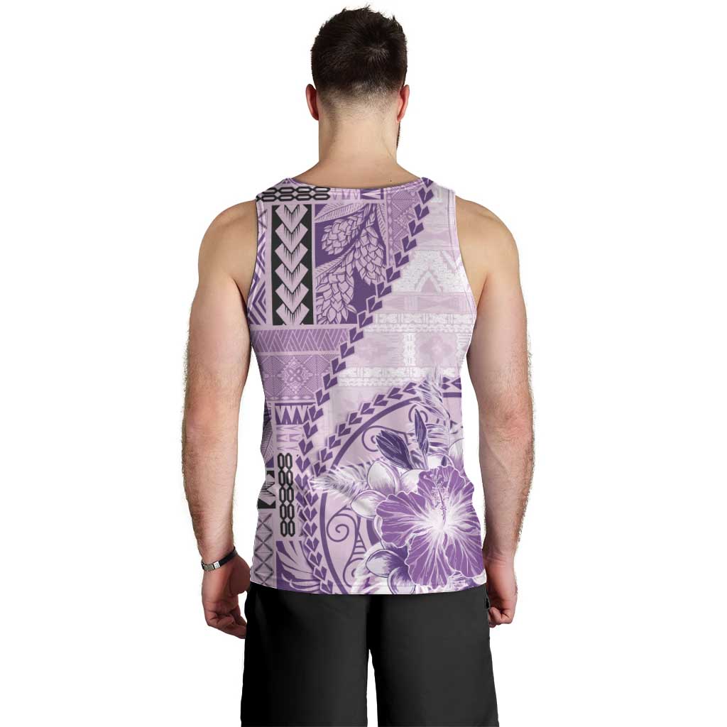 Samoa Siapo Elegant Men Tank Top Hibiscus Violet Motifs - Polynesian Pride