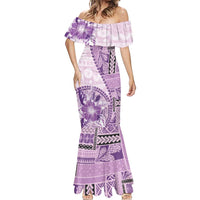 Samoa Siapo Elegant Mermaid Dress Hibiscus Violet Motifs - Polynesian Pride