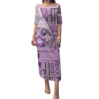 Samoa Siapo Elegant Puletasi Hibiscus Violet Motifs LT05 Long Dress Violet - Polynesian Pride