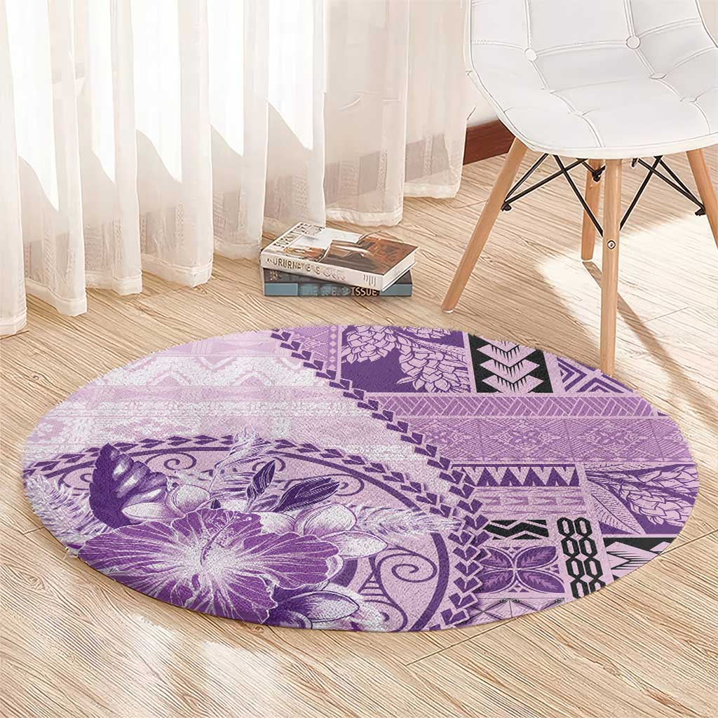 Samoa Siapo Elegant Round Carpet Hibiscus Violet Motifs - Polynesian Pride