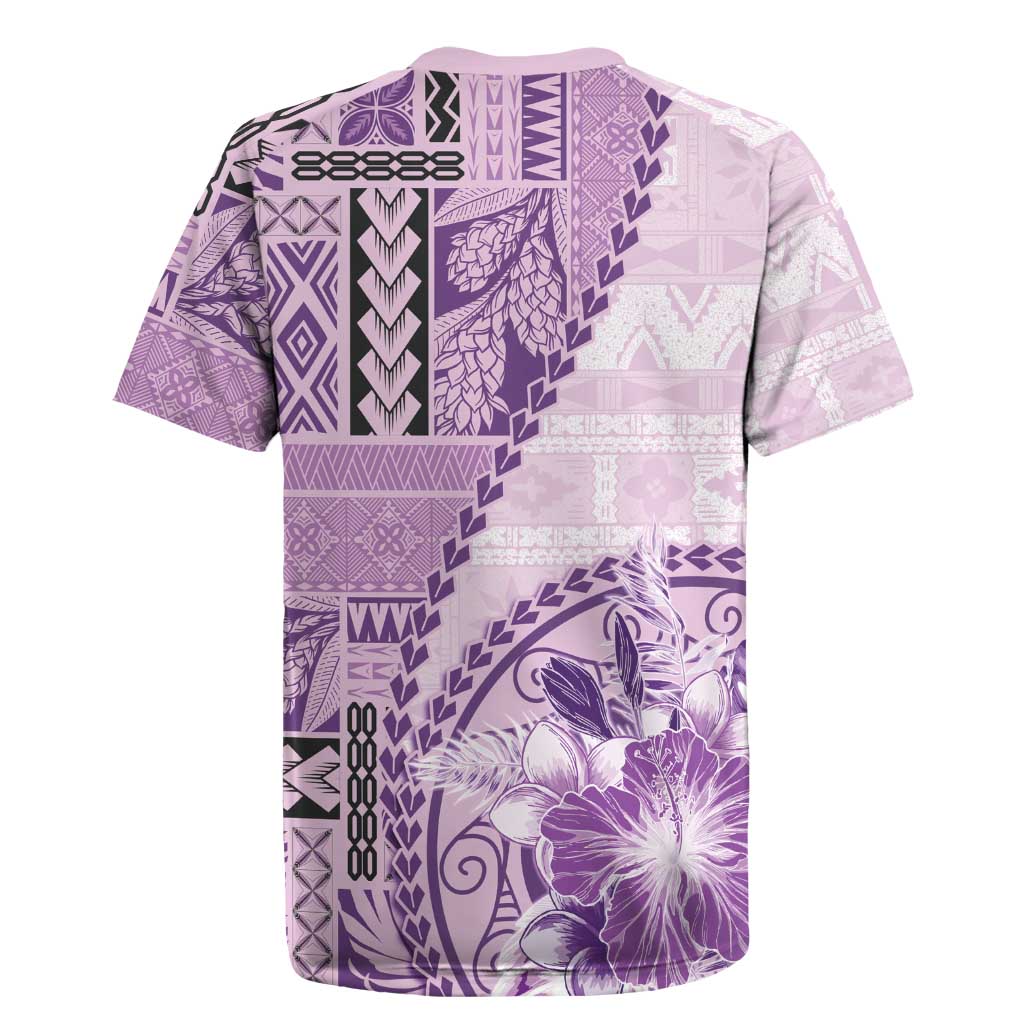 Samoa Siapo Elegant Rugby Jersey Hibiscus Violet Motifs - Polynesian Pride