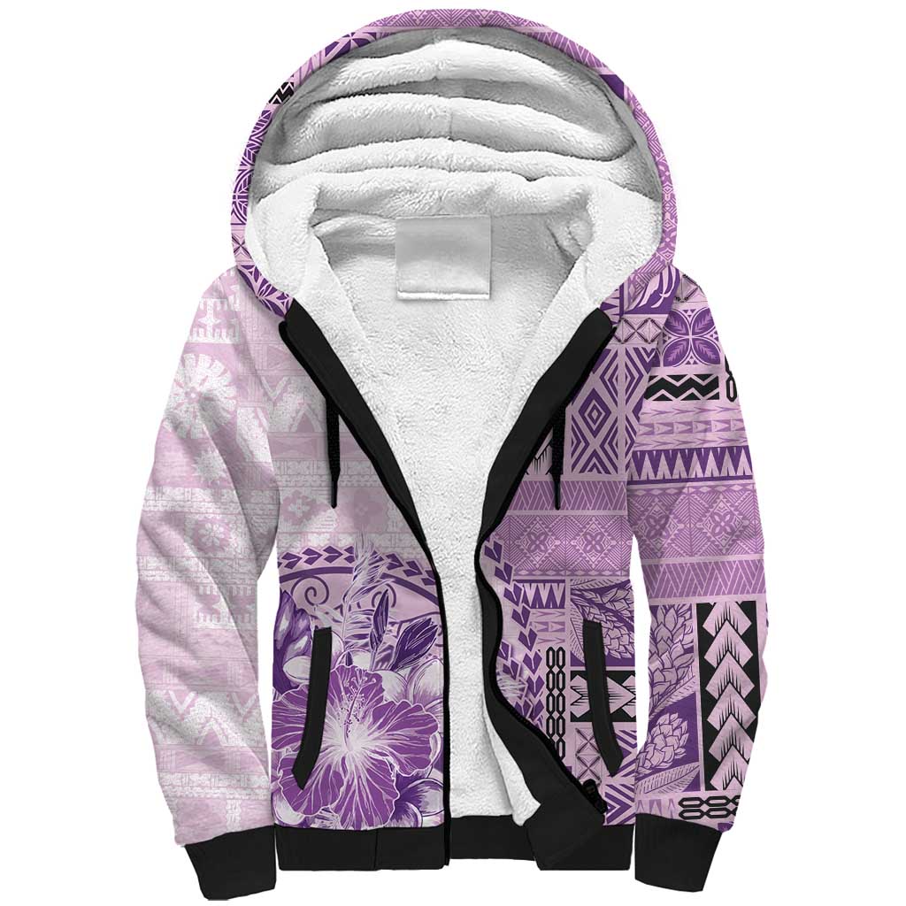 Samoa Siapo Elegant Sherpa Hoodie Hibiscus Violet Motifs LT05 Unisex Violet - Polynesian Pride