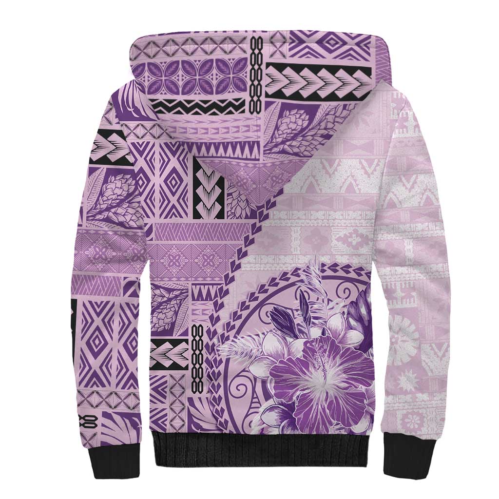Samoa Siapo Elegant Sherpa Hoodie Hibiscus Violet Motifs LT05 - Polynesian Pride