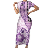 Samoa Siapo Elegant Short Sleeve Bodycon Dress Hibiscus Violet Motifs - Polynesian Pride