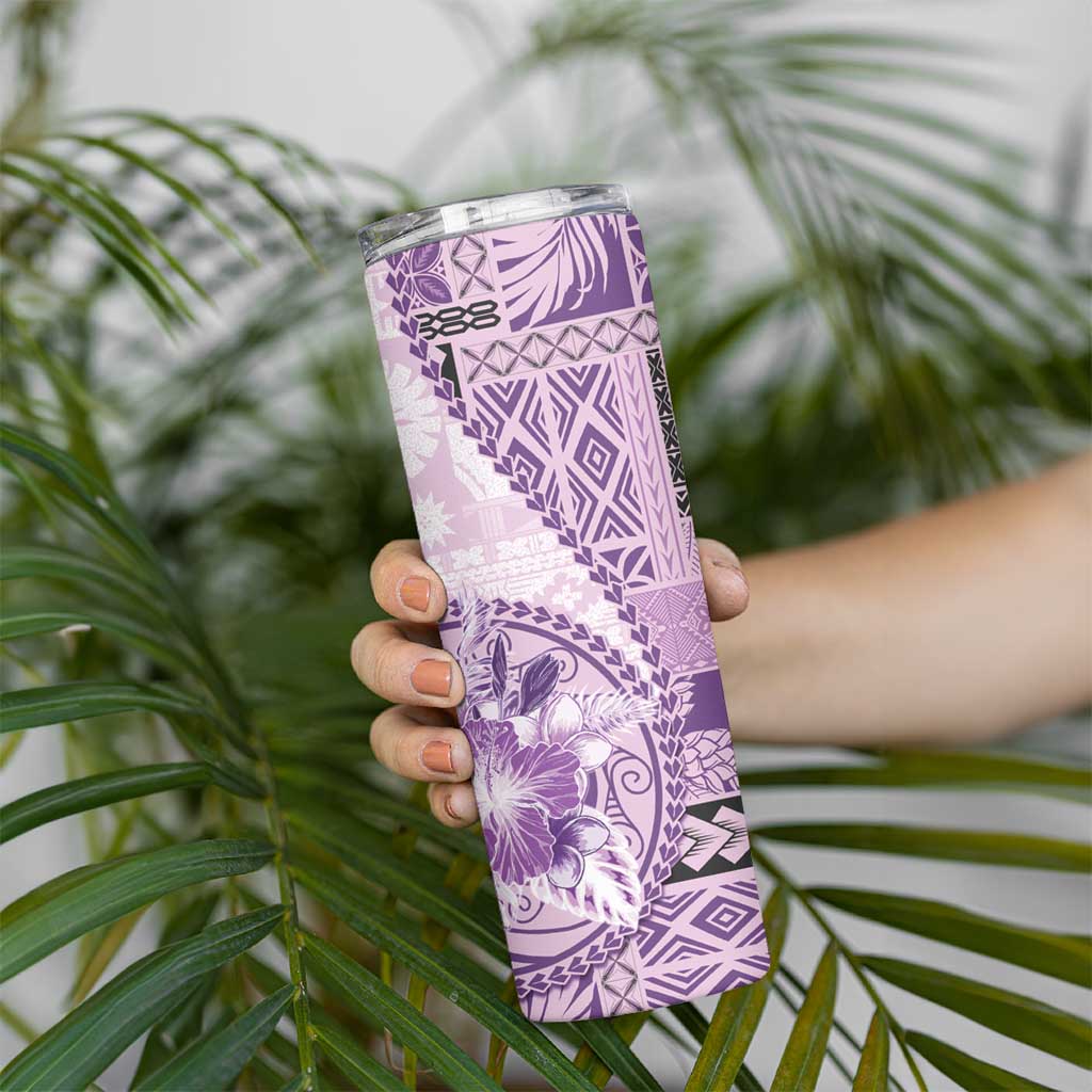 Samoa Siapo Elegant Skinny Tumbler Hibiscus Violet Motifs - Polynesian Pride