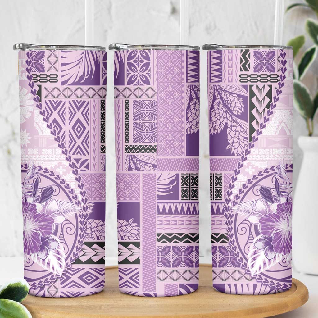 Samoa Siapo Elegant Skinny Tumbler Hibiscus Violet Motifs - Polynesian Pride