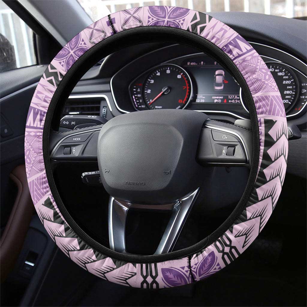 Samoa Siapo Elegant Steering Wheel Cover Hibiscus Violet Motifs LT05 - Polynesian Pride