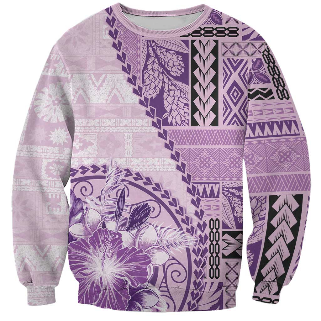 Samoa Siapo Elegant Sweatshirt Hibiscus Violet Motifs LT05 Unisex Violet - Polynesian Pride