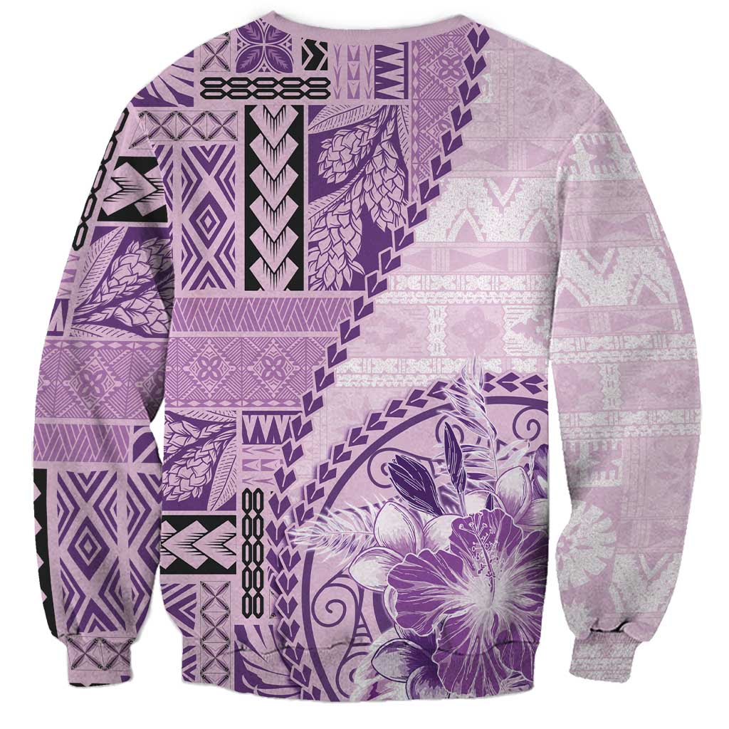 Samoa Siapo Elegant Sweatshirt Hibiscus Violet Motifs LT05 - Polynesian Pride