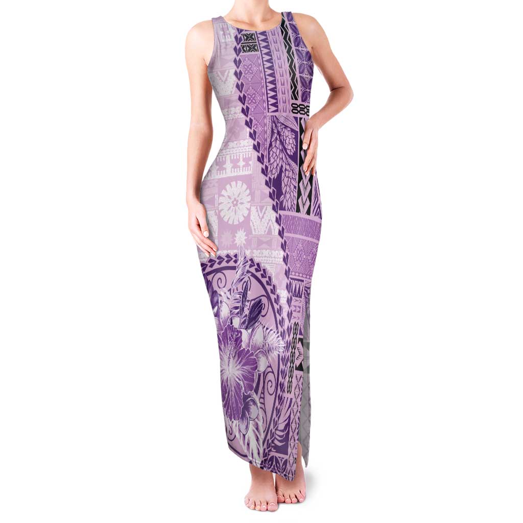 Samoa Siapo Elegant Tank Maxi Dress Hibiscus Violet Motifs LT05 Women Violet - Polynesian Pride