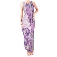 Samoa Siapo Elegant Tank Maxi Dress Hibiscus Violet Motifs LT05 Women Violet - Polynesian Pride