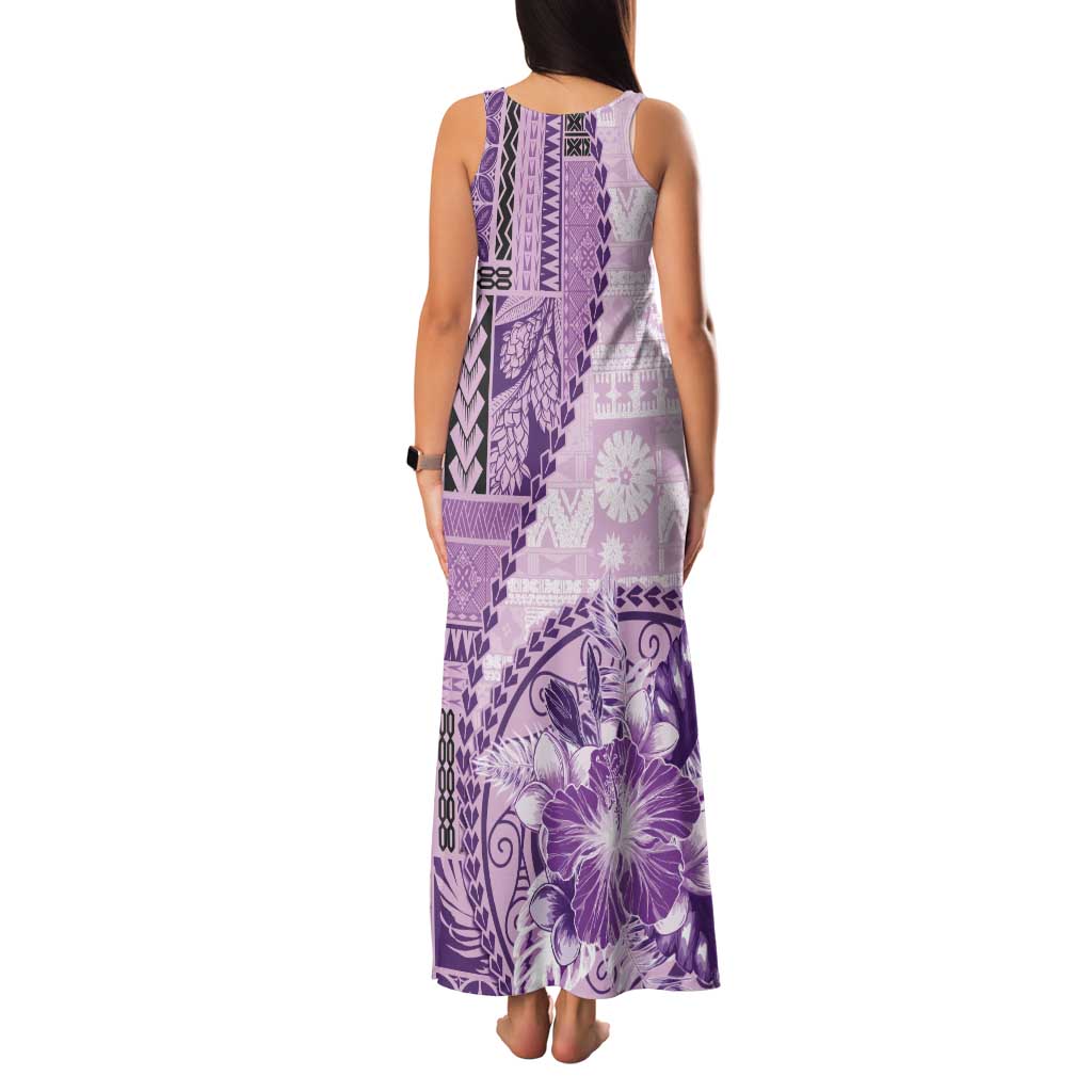 Samoa Siapo Elegant Tank Maxi Dress Hibiscus Violet Motifs LT05 - Polynesian Pride