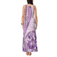 Samoa Siapo Elegant Tank Maxi Dress Hibiscus Violet Motifs LT05 - Polynesian Pride