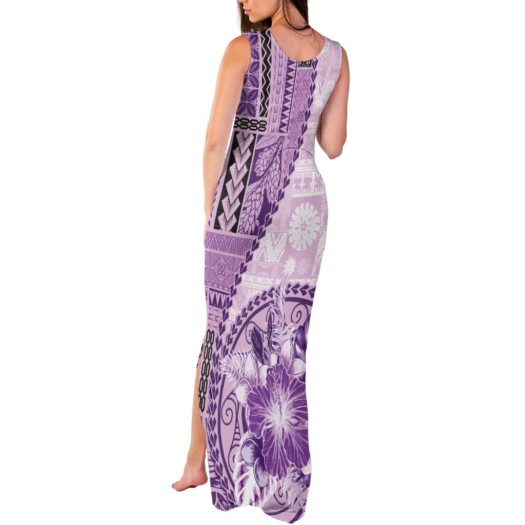 Samoa Siapo Elegant Tank Maxi Dress Hibiscus Violet Motifs LT05 - Polynesian Pride