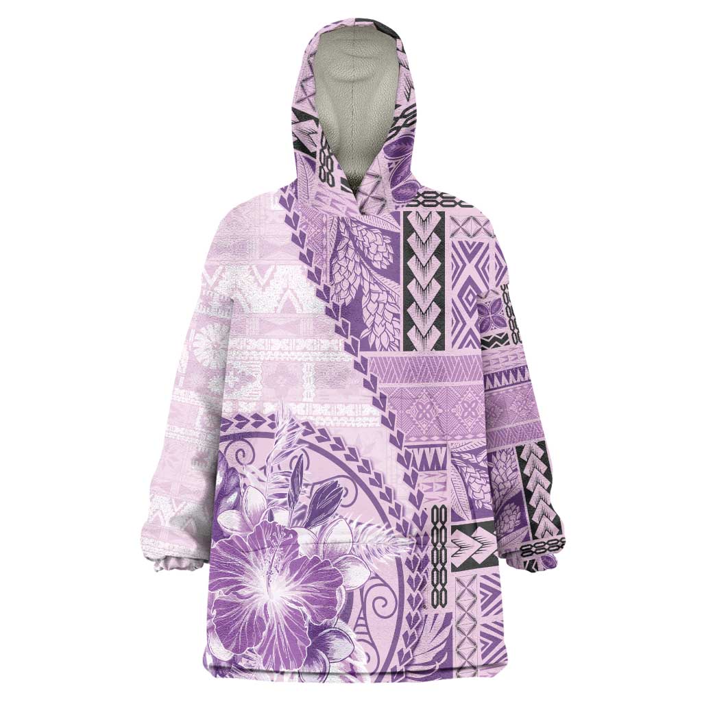 Samoa Siapo Elegant Wearable Blanket Hoodie Hibiscus Violet Motifs LT05 One Size Violet - Polynesian Pride
