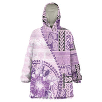 Samoa Siapo Elegant Wearable Blanket Hoodie Hibiscus Violet Motifs LT05 One Size Violet - Polynesian Pride