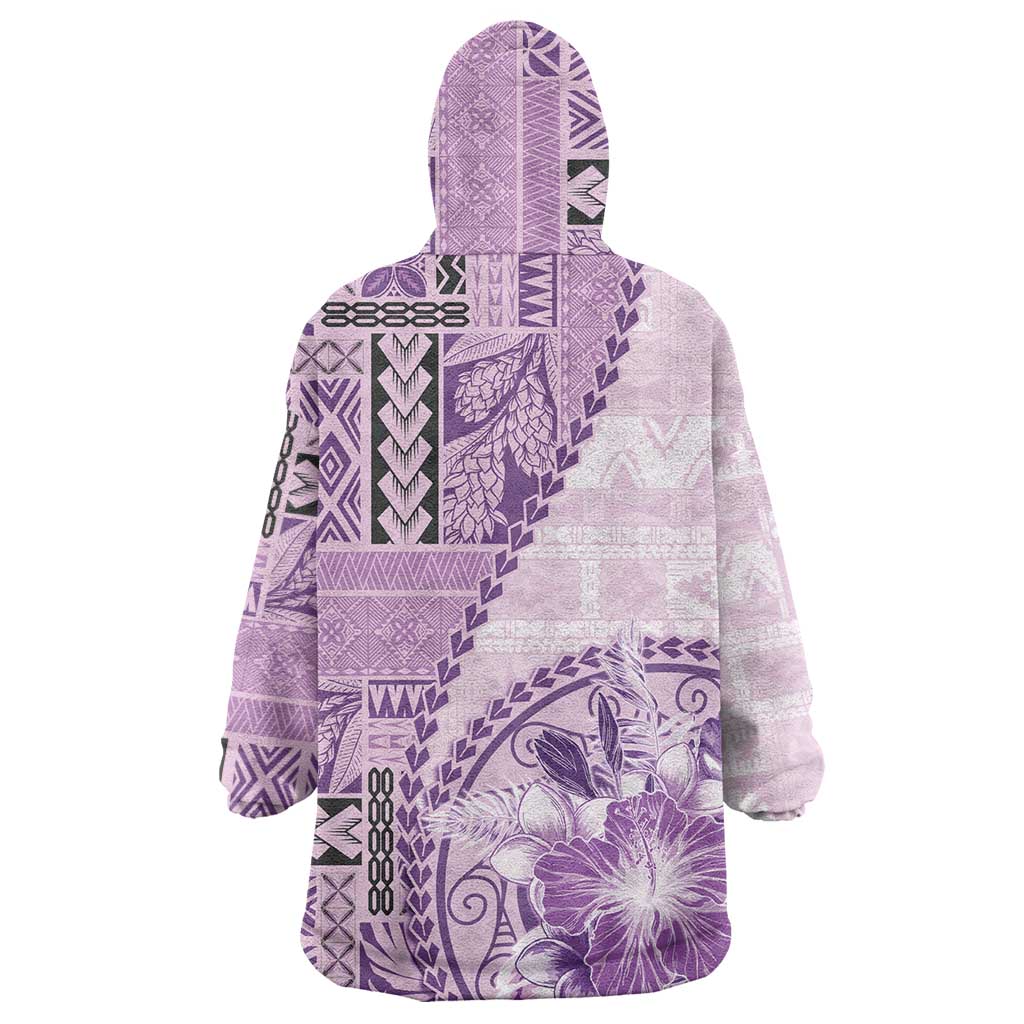 Samoa Siapo Elegant Wearable Blanket Hoodie Hibiscus Violet Motifs LT05 - Polynesian Pride