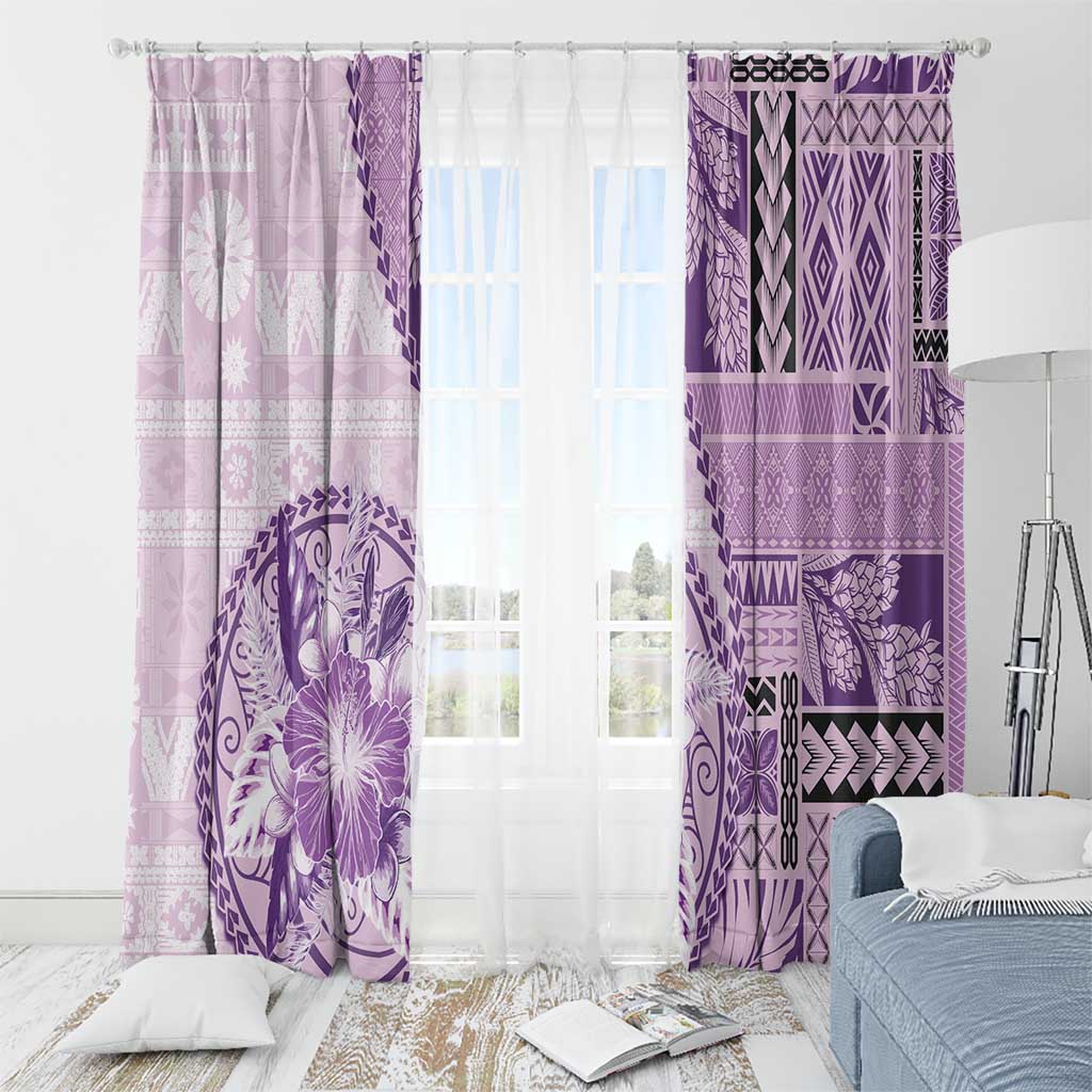 Samoa Siapo Elegant Window Curtain Hibiscus Violet Motifs - Polynesian Pride