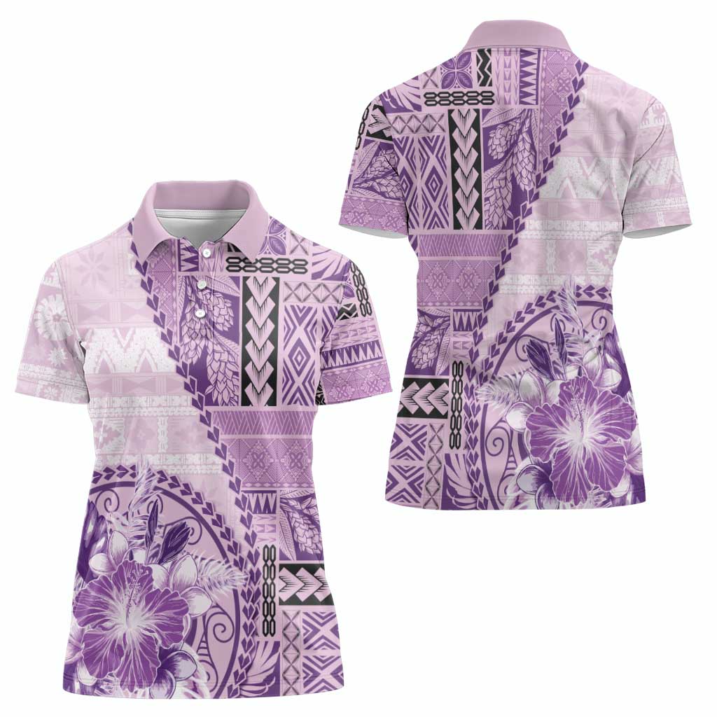 Samoa Siapo Elegant Women Polo Shirt Hibiscus Violet Motifs - Polynesian Pride