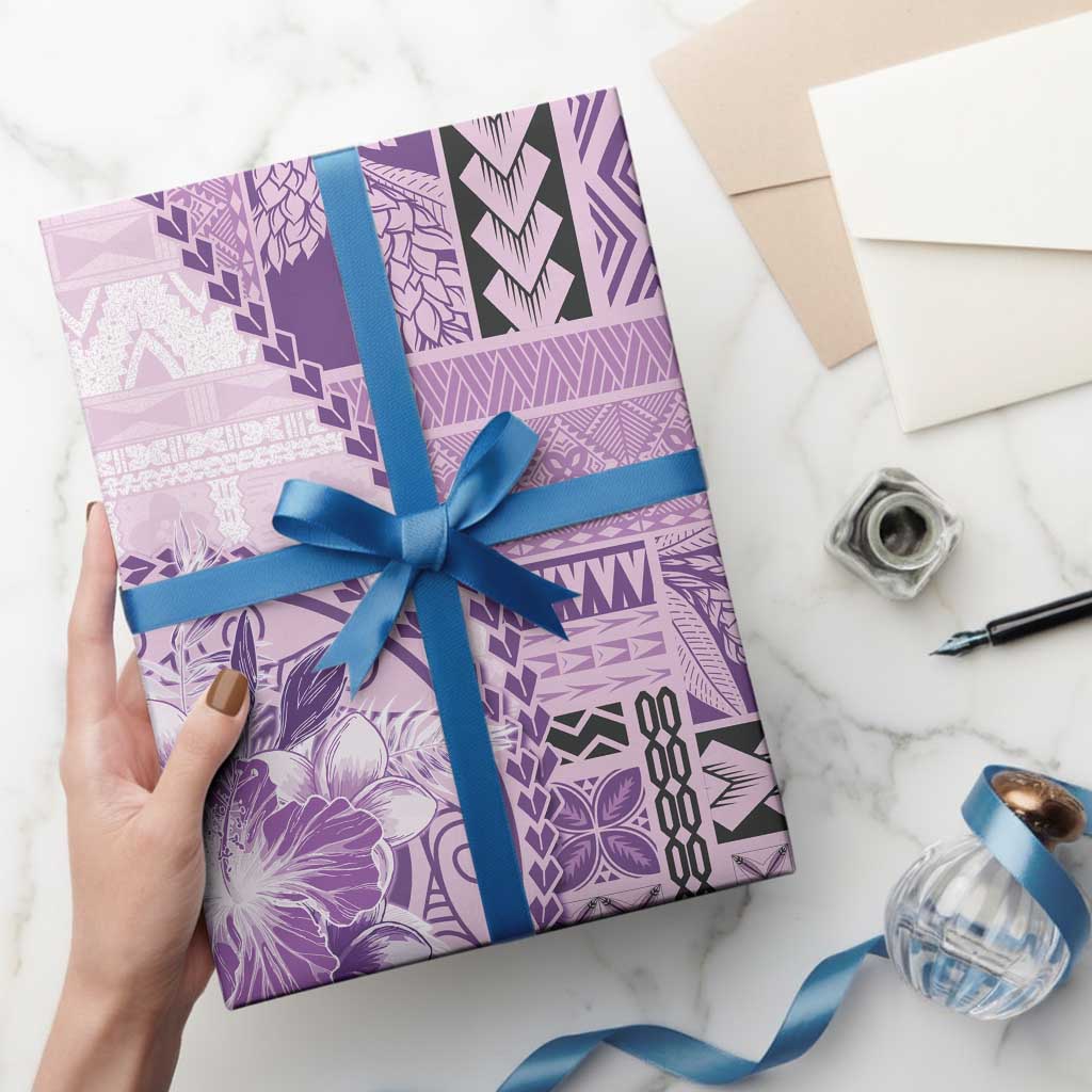 Samoa Siapo Elegant Wrapping Paper Hibiscus Violet Motifs LT05 - Polynesian Pride