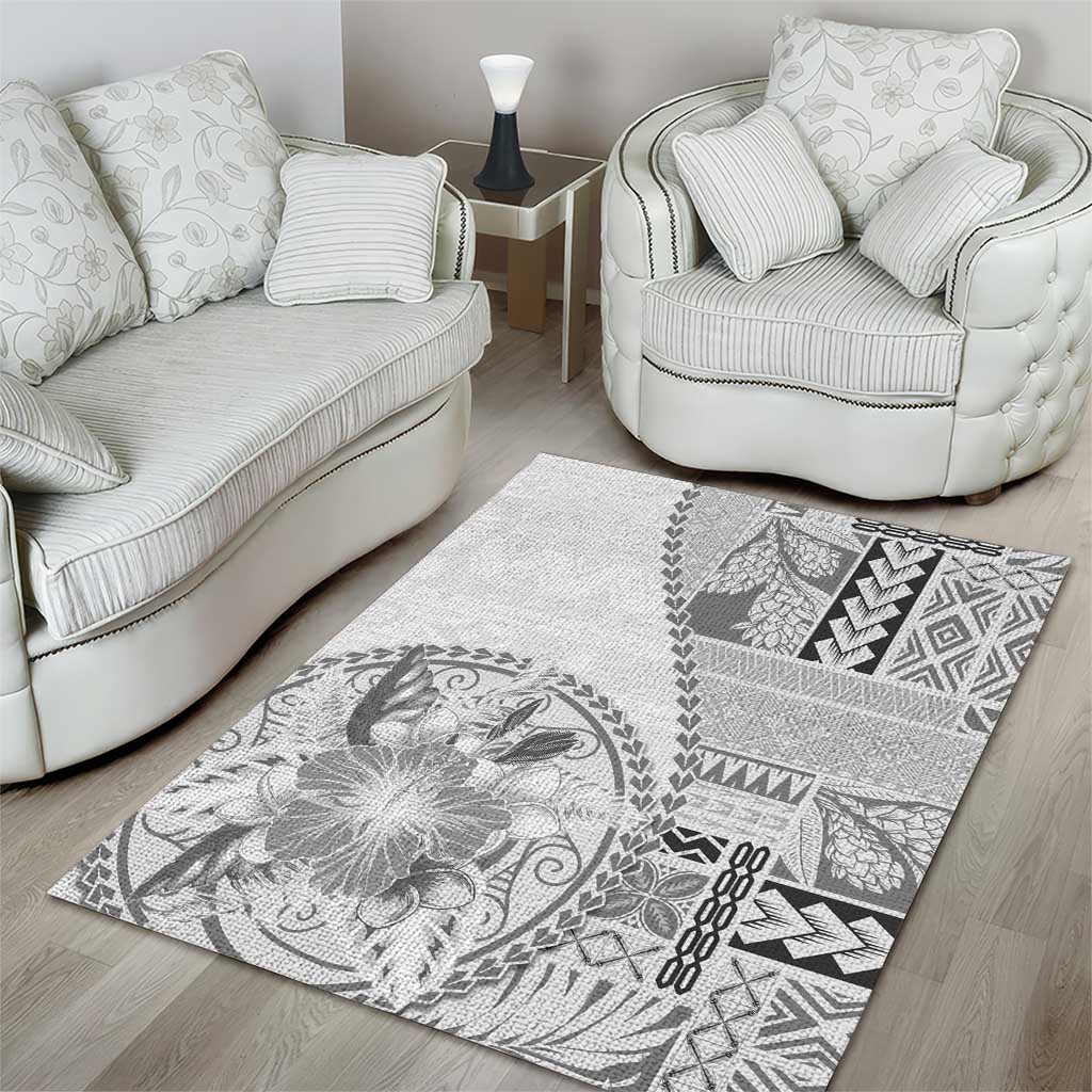 Samoa Siapo Elegant Area Rug Hibiscus White Motifs - Polynesian Pride