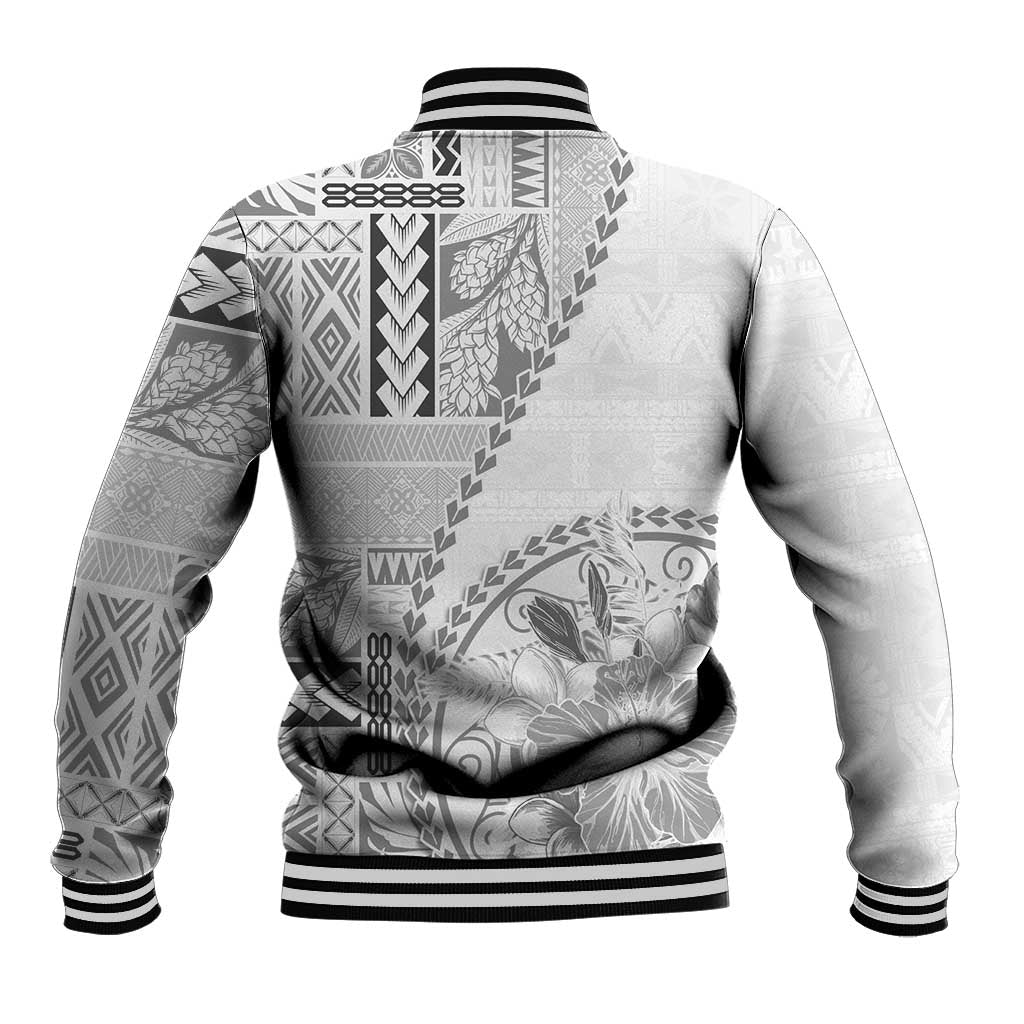 Samoa Siapo Elegant Baseball Jacket Hibiscus White Motifs LT05 - Polynesian Pride