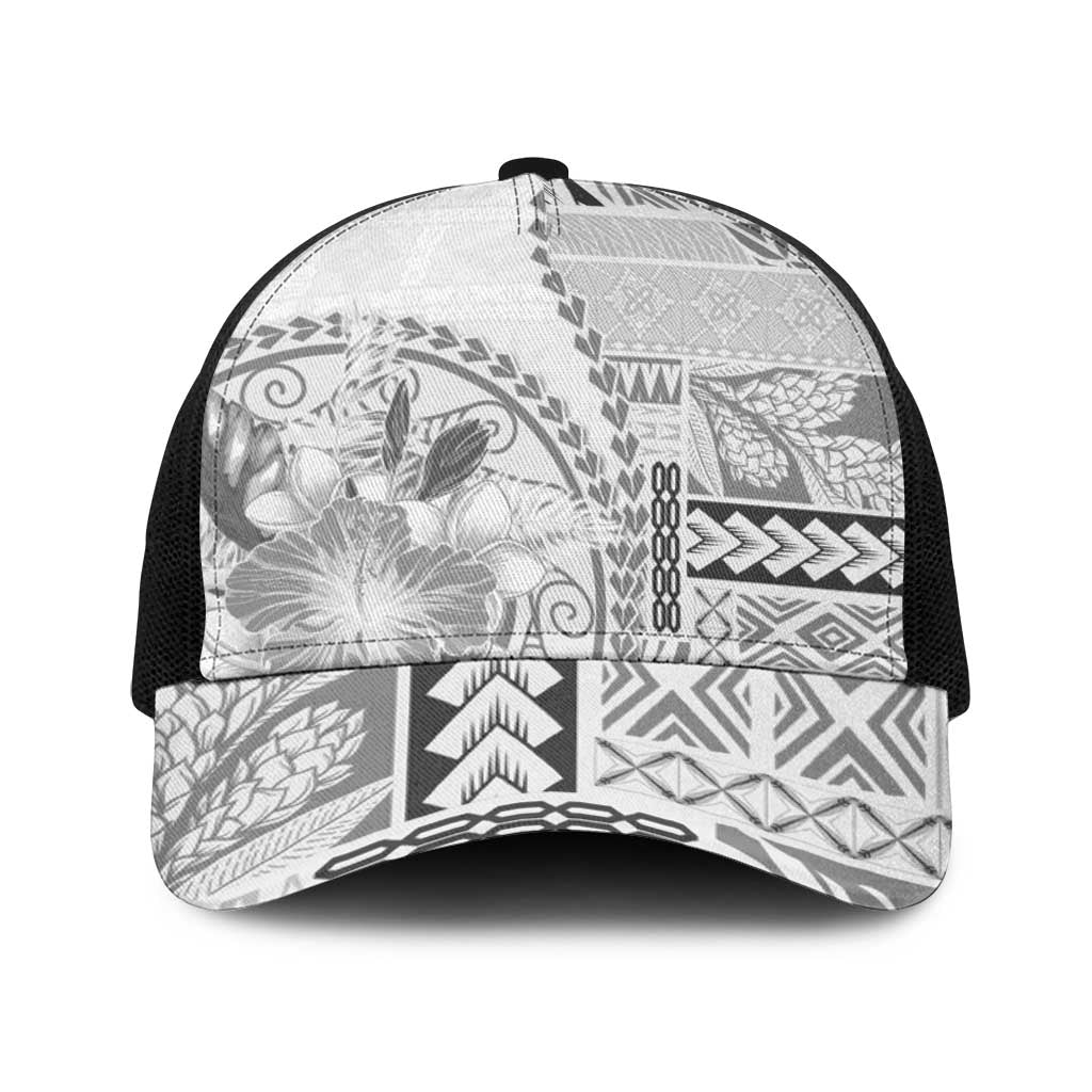 Samoa Siapo Elegant Baseball Net Cap Hibiscus White Motifs - Polynesian Pride