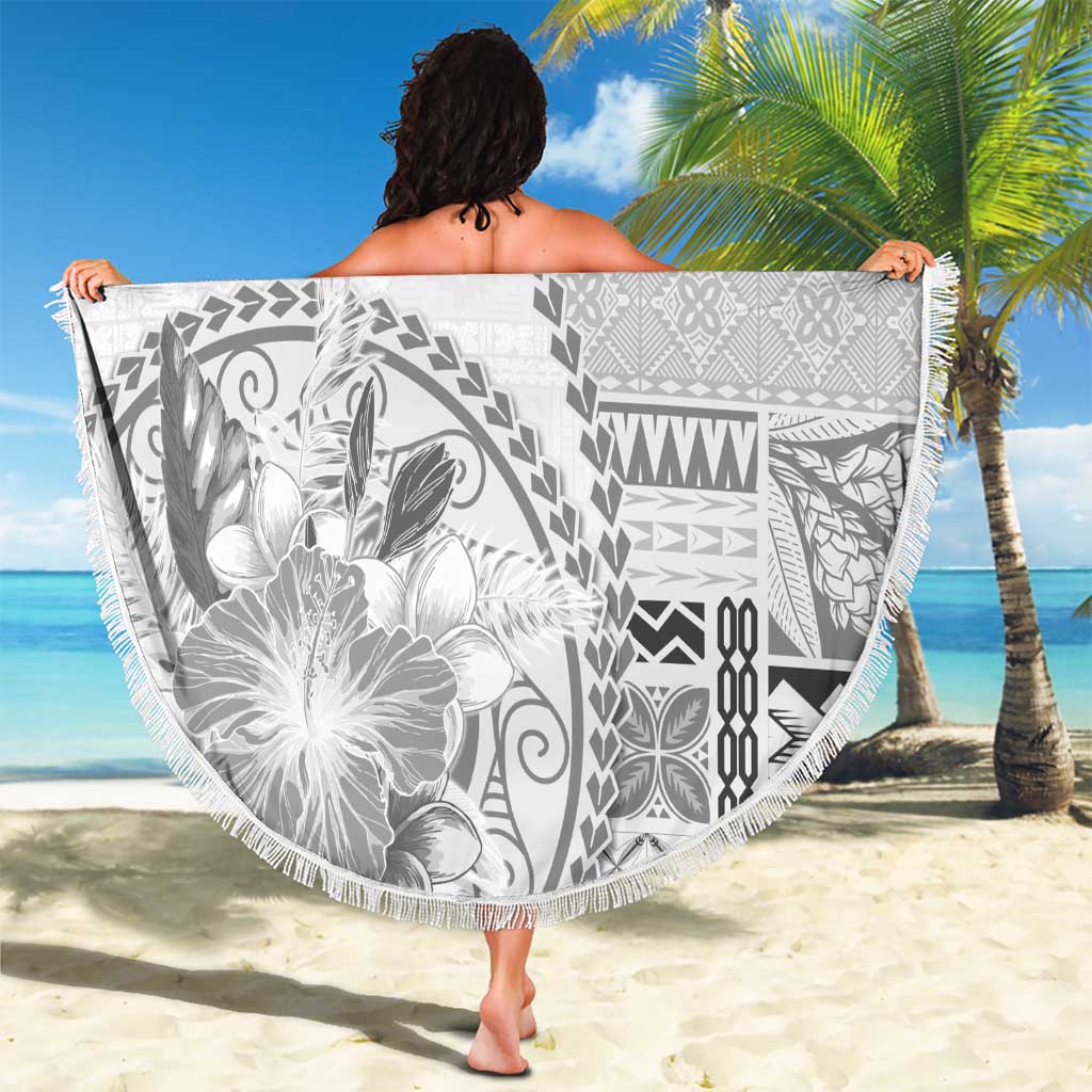 Samoa Siapo Elegant Beach Blanket Hibiscus White Motifs LT05 - Polynesian Pride