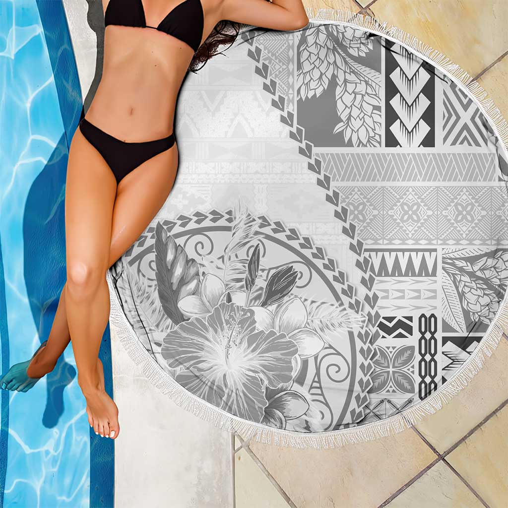 Samoa Siapo Elegant Beach Blanket Hibiscus White Motifs LT05 - Polynesian Pride