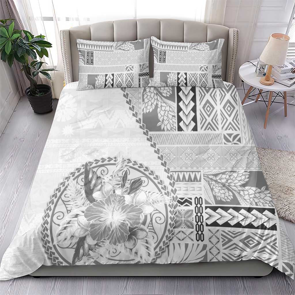 Samoa Siapo Elegant Bedding Set Hibiscus White Motifs - Polynesian Pride