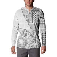 Samoa Siapo Elegant Button Sweatshirt Hibiscus White Motifs LT05 - Polynesian Pride