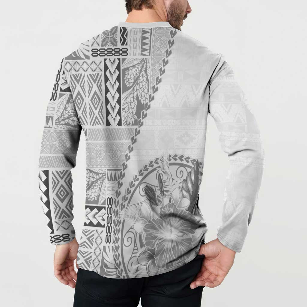 Samoa Siapo Elegant Button Sweatshirt Hibiscus White Motifs LT05 - Polynesian Pride