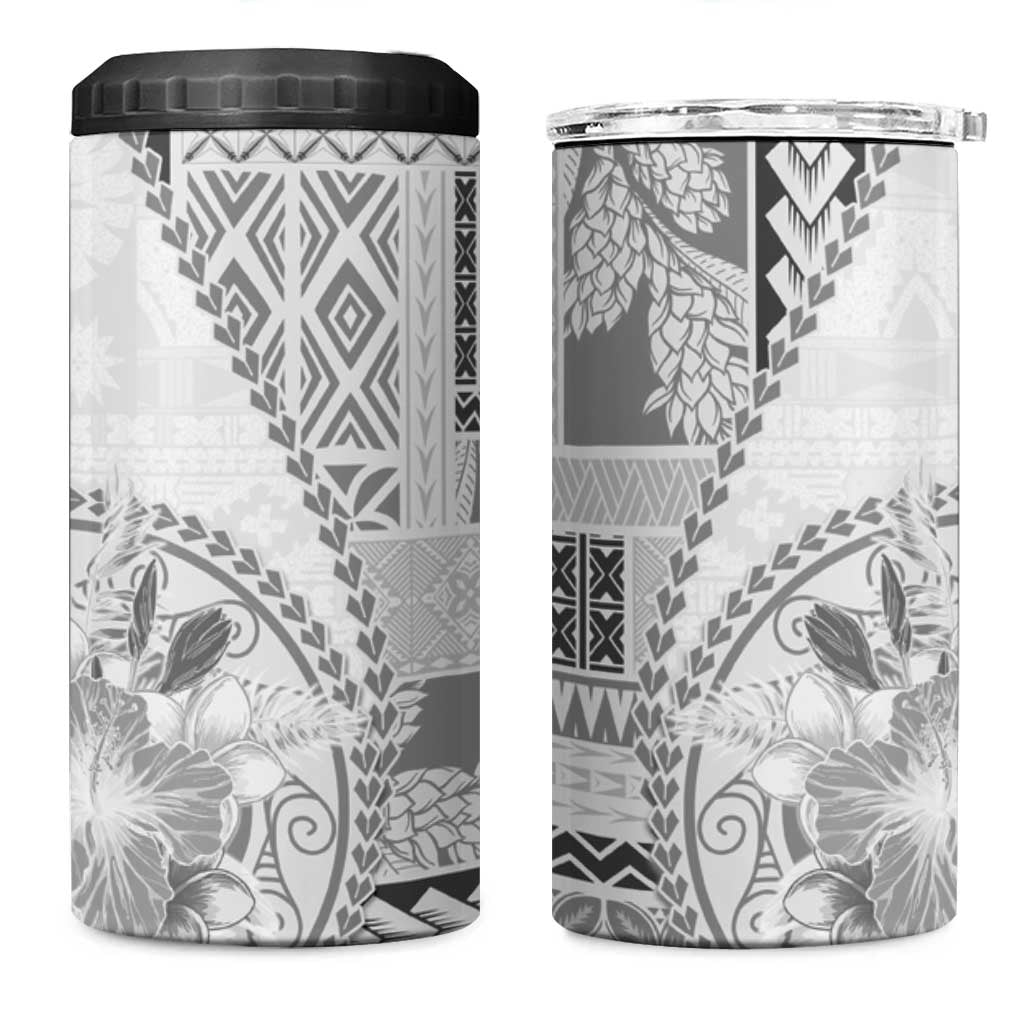 Samoa Siapo Elegant 4 in 1 Can Cooler Tumbler Hibiscus White Motifs LT05 One Size: 16 oz White - Polynesian Pride